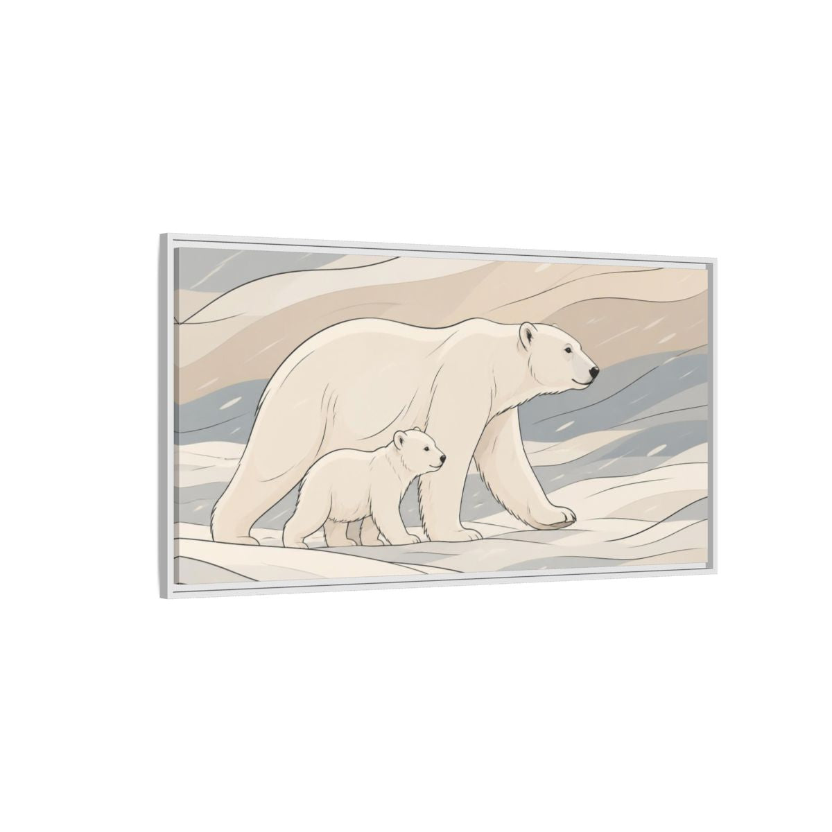 Side Mockup 3. Polar Bear Animal Pair shown as framed canvas print