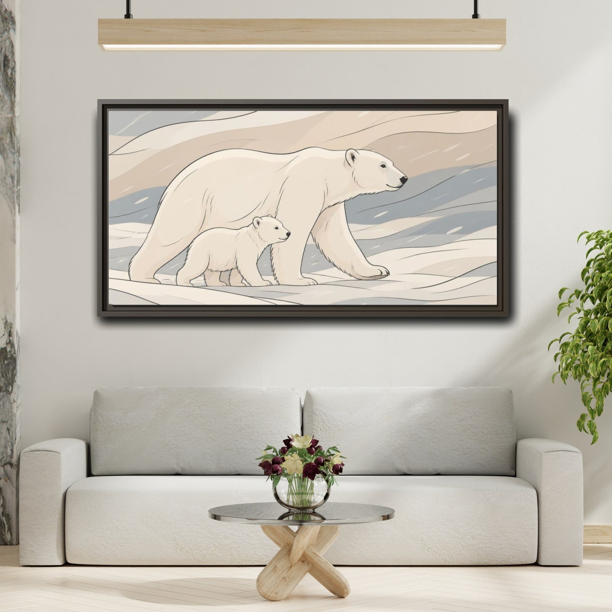 Mockup 2. Polar Bear Animal Pair shown as framed canvas print