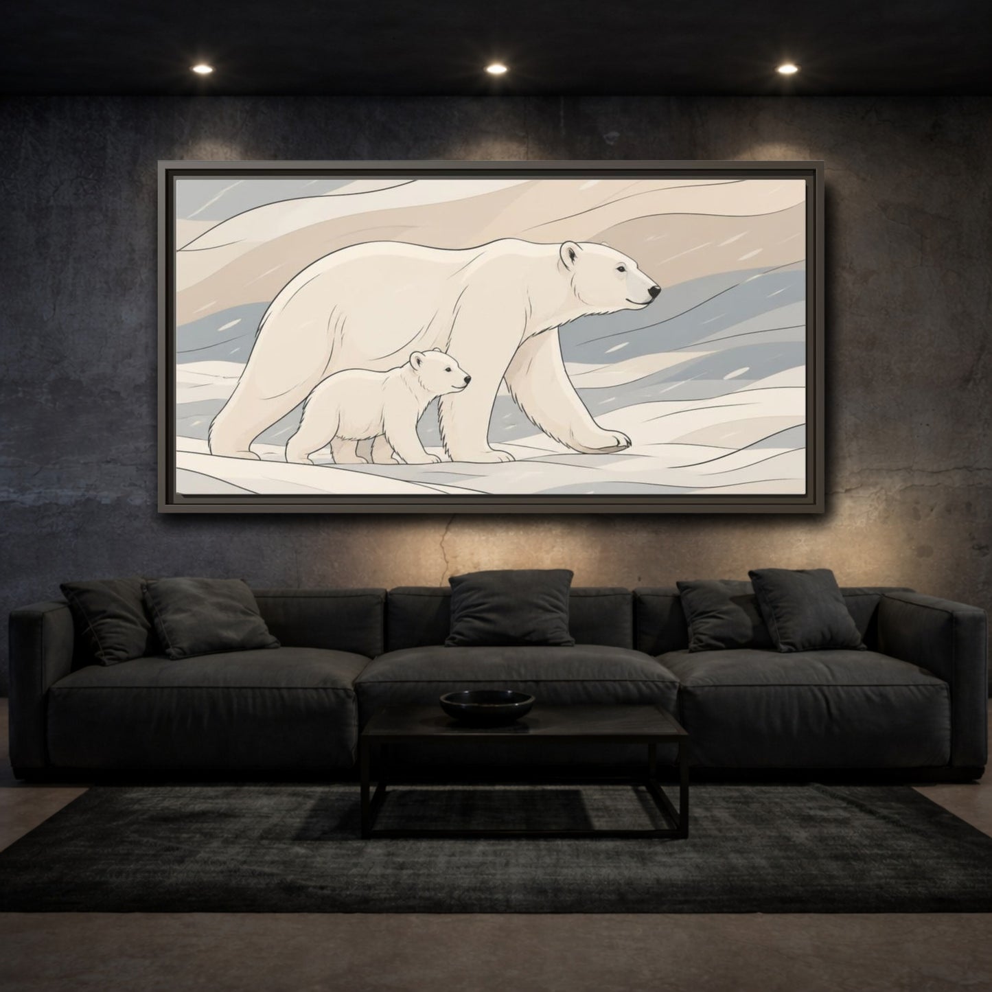 Mockup 3. Polar Bear Animal Pair shown as framed canvas print