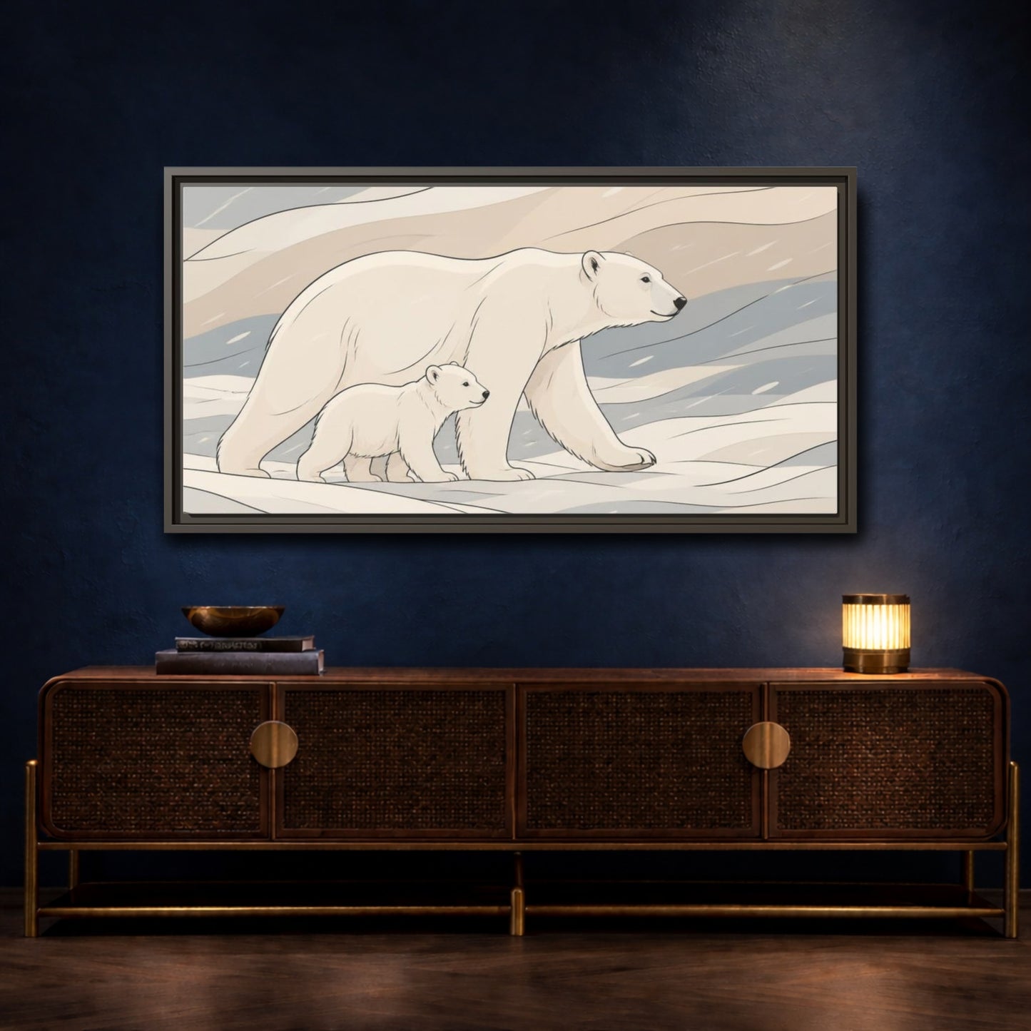 Mockup 4. Polar Bear Animal Pair shown as framed canvas print