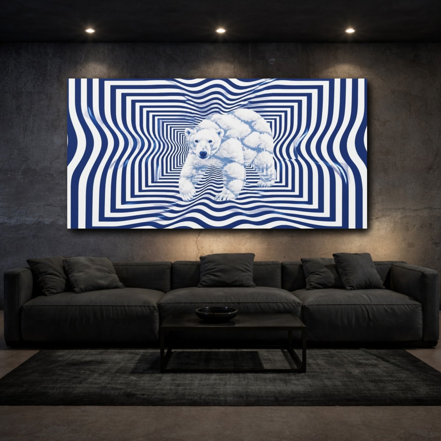 Mockup 3. Polar Bear Illusion shown as canvas print