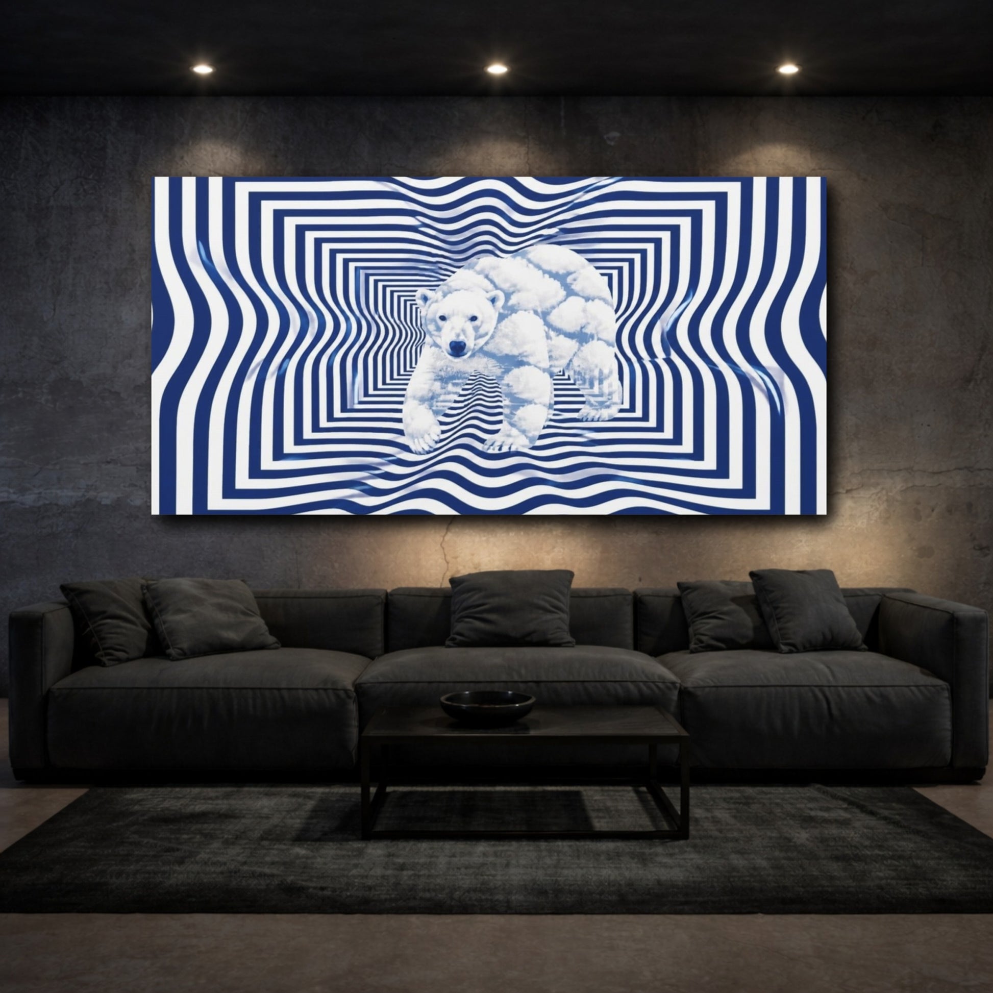 Mockup 3. Polar Bear Illusion shown as canvas print