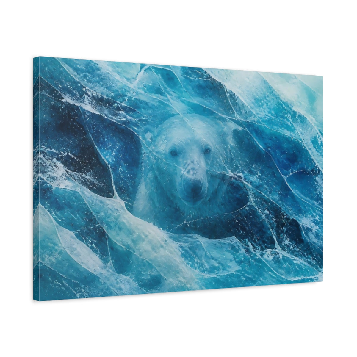 Side Mockup 2. Polar Bear In Ice shown as canvas print