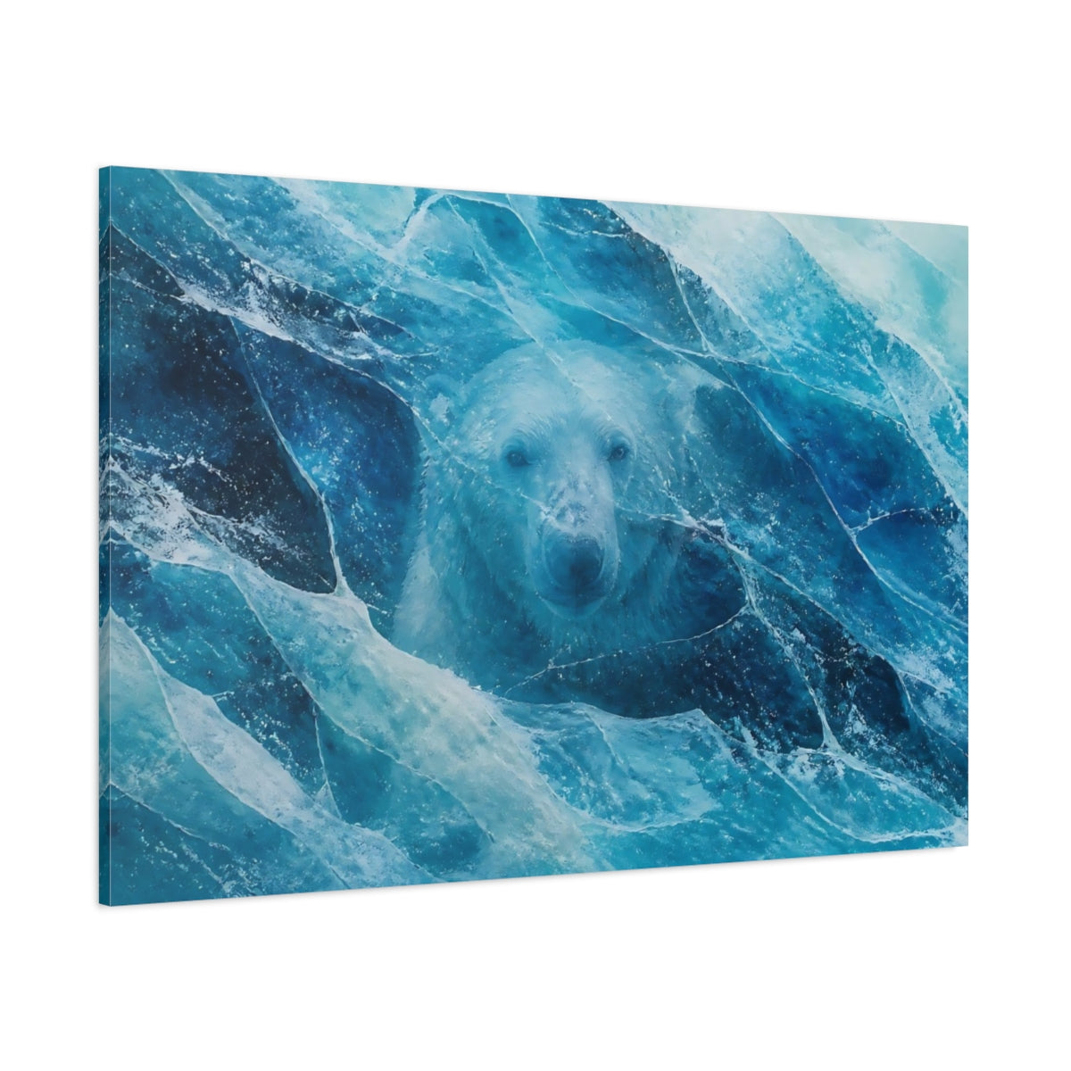 Side Mockup 1. Polar Bear In Ice shown as canvas print