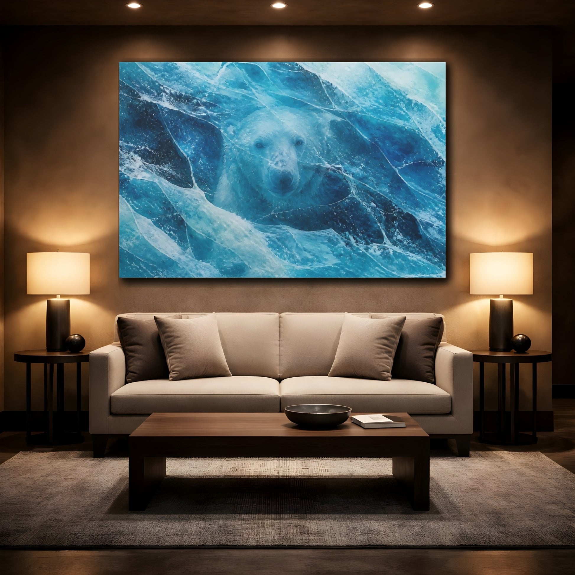 Mockup 2. Polar Bear In Ice shown as canvas print