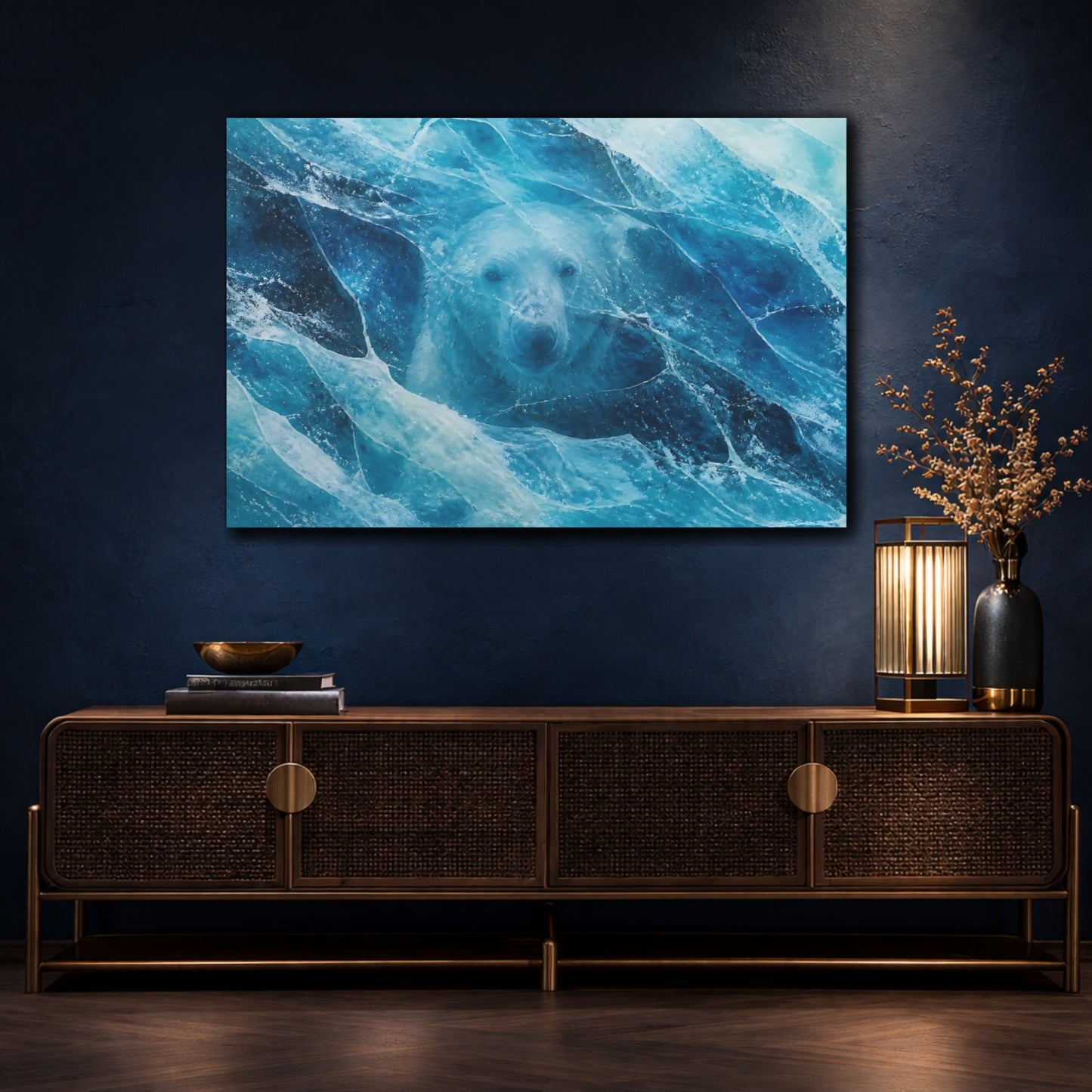 Mockup 4. Polar Bear In Ice shown as canvas print