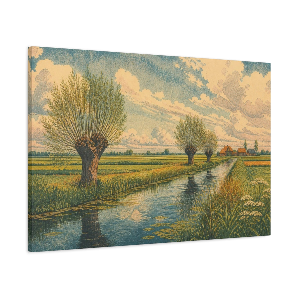 Main Mockup. Polder Landscape With Willows shown as canvas print
