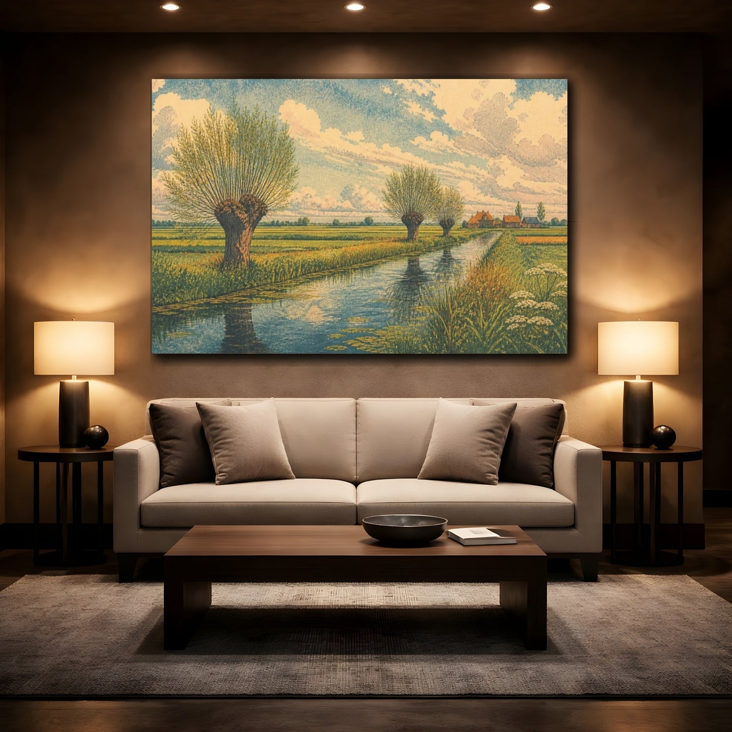 Mockup 2. Polder Landscape With Willows shown as canvas print