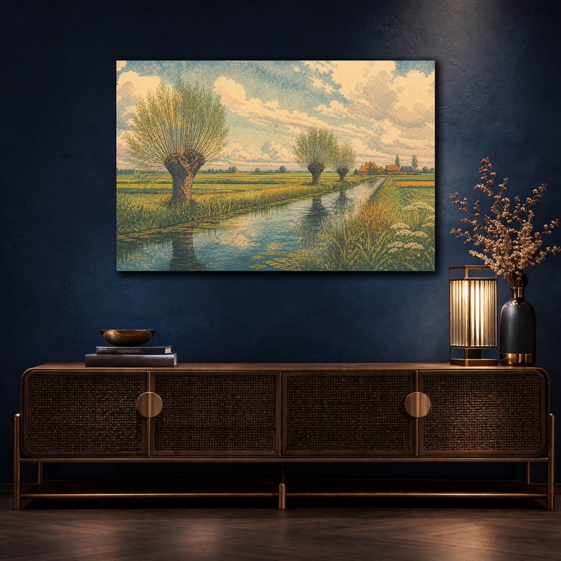 Mockup 4. Polder Landscape With Willows shown as canvas print