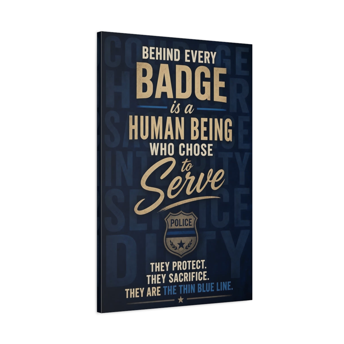 Main Mockup. Police Badge Quote Art shown as canvas print