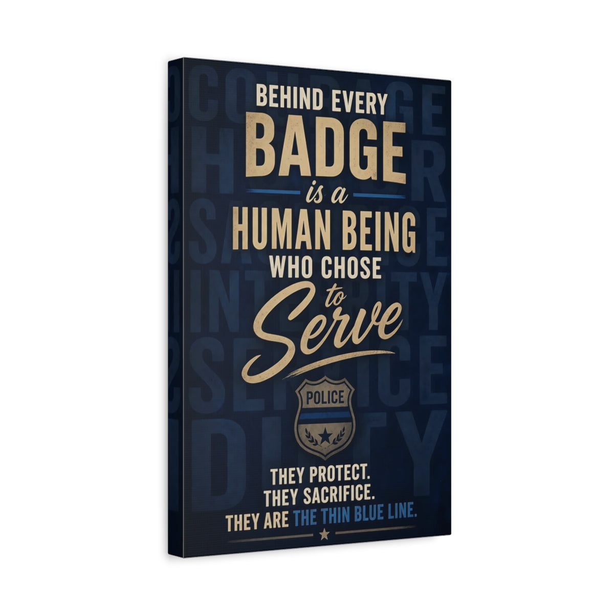 Side Mockup 4. Police Badge Quote Art shown as canvas print