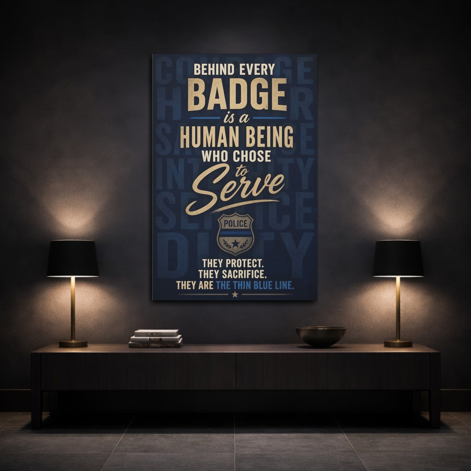 Mockup 3. Police Badge Quote Art shown as canvas print