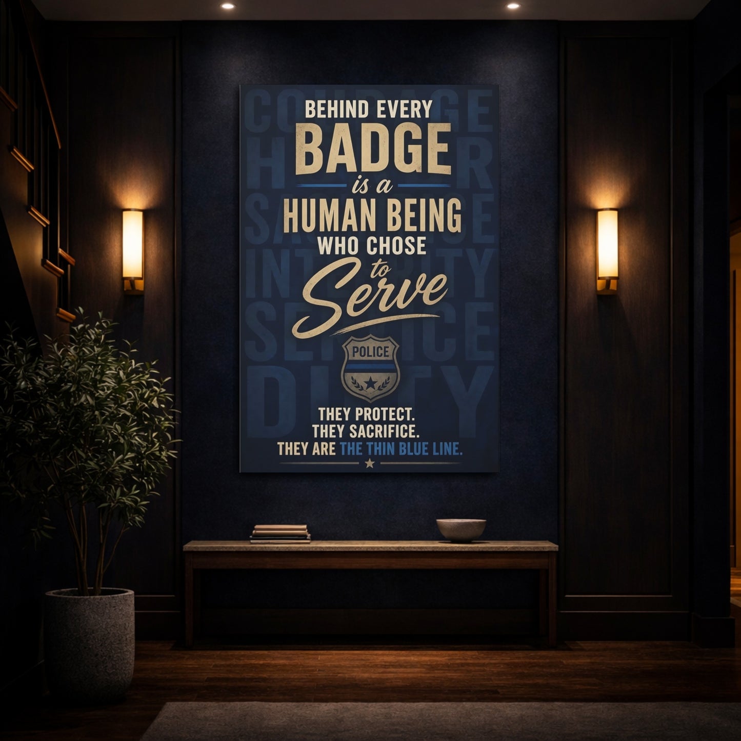 Mockup 4. Police Badge Quote Art shown as canvas print
