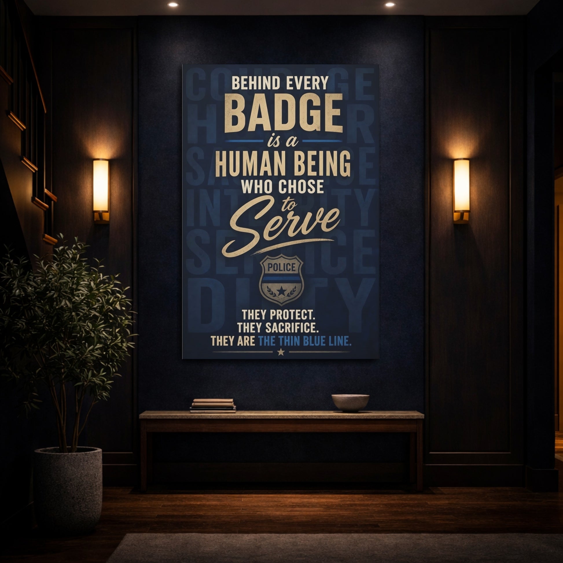 Mockup 4. Police Badge Quote Art shown as canvas print