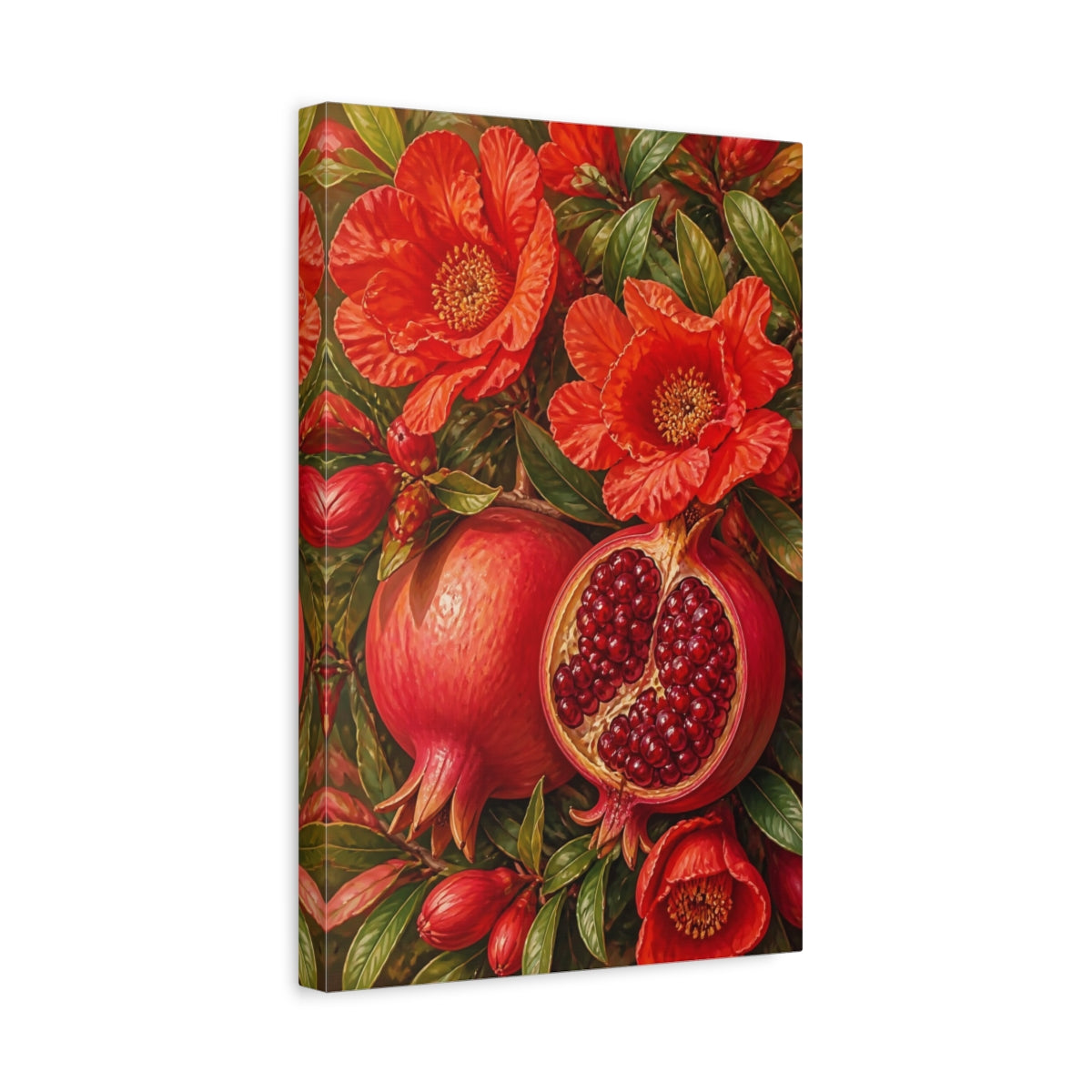 Side Mockup 4. Pomegranate Flower Still Life shown as canvas print