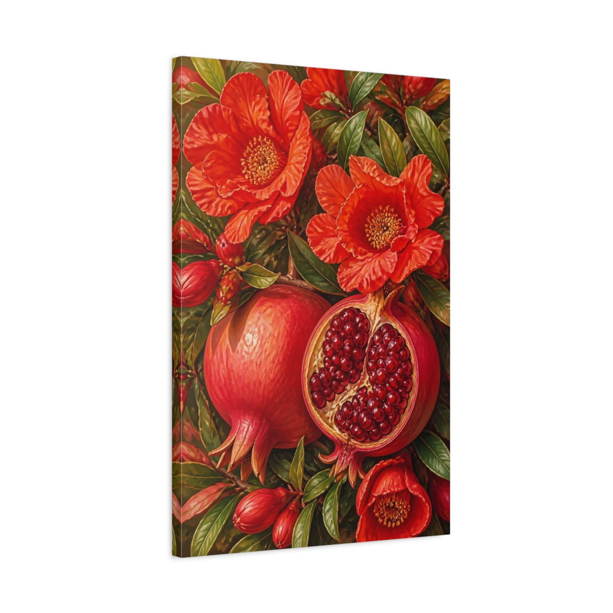 Side Mockup 2. Pomegranate Flower Still Life shown as canvas print