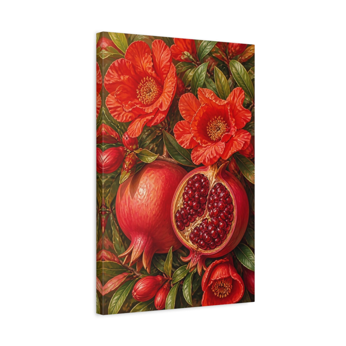Side Mockup 3. Pomegranate Flower Still Life shown as canvas print