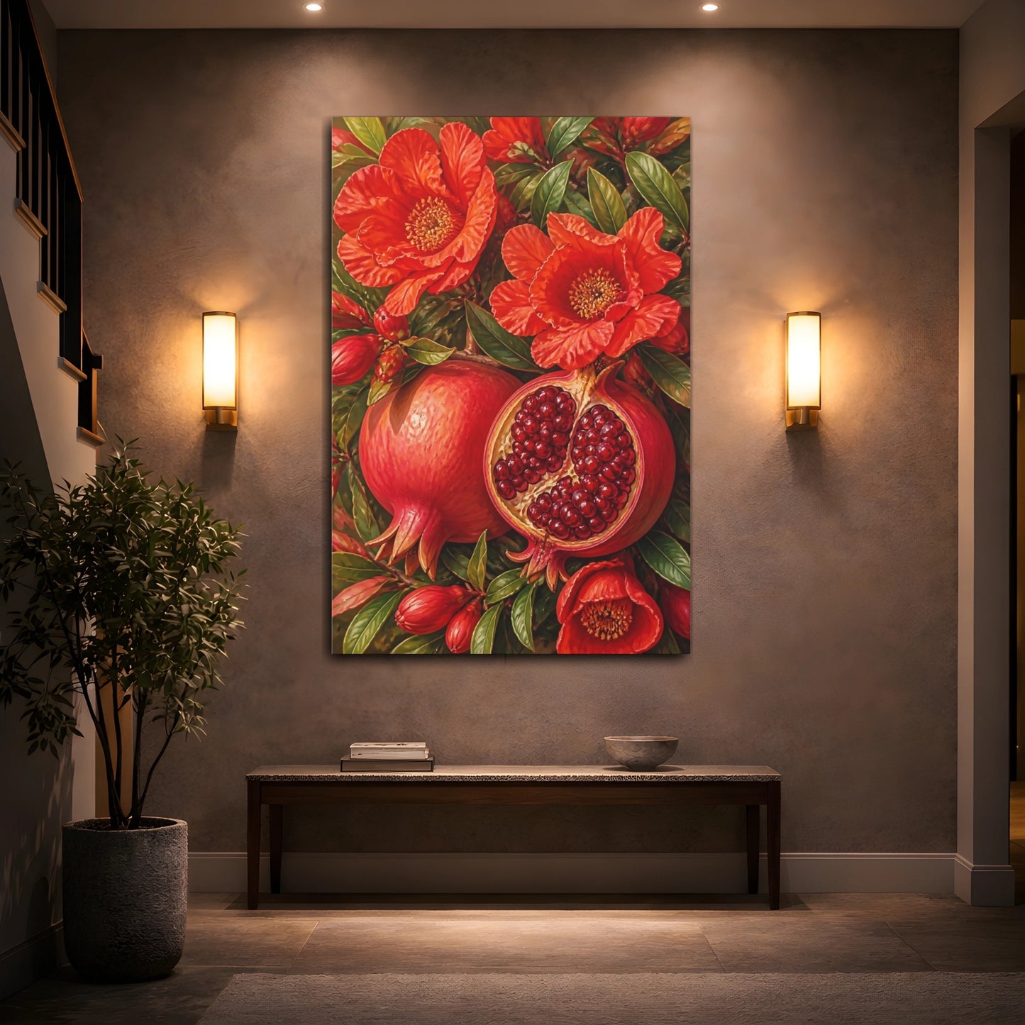 Mockup 2. Pomegranate Flower Still Life shown as canvas print