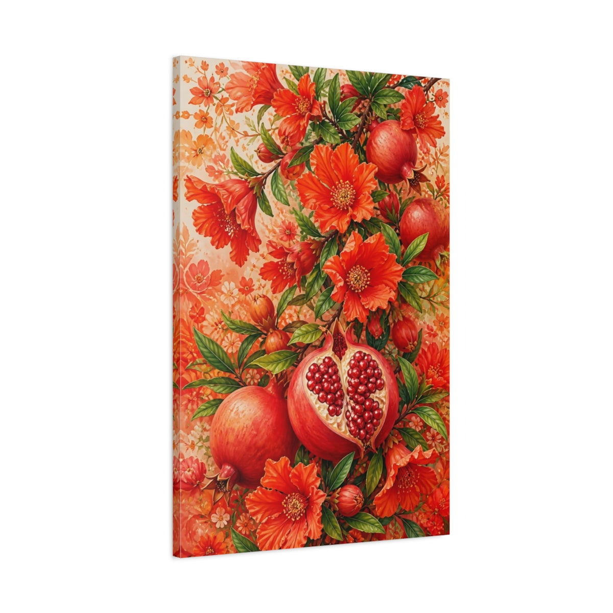 Main Mockup. Pomegranate Flowers & Fruit shown as canvas print