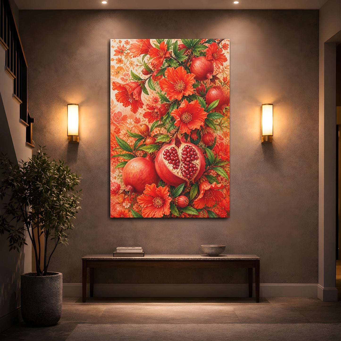 Mockup 2. Pomegranate Flowers & Fruit shown as canvas print