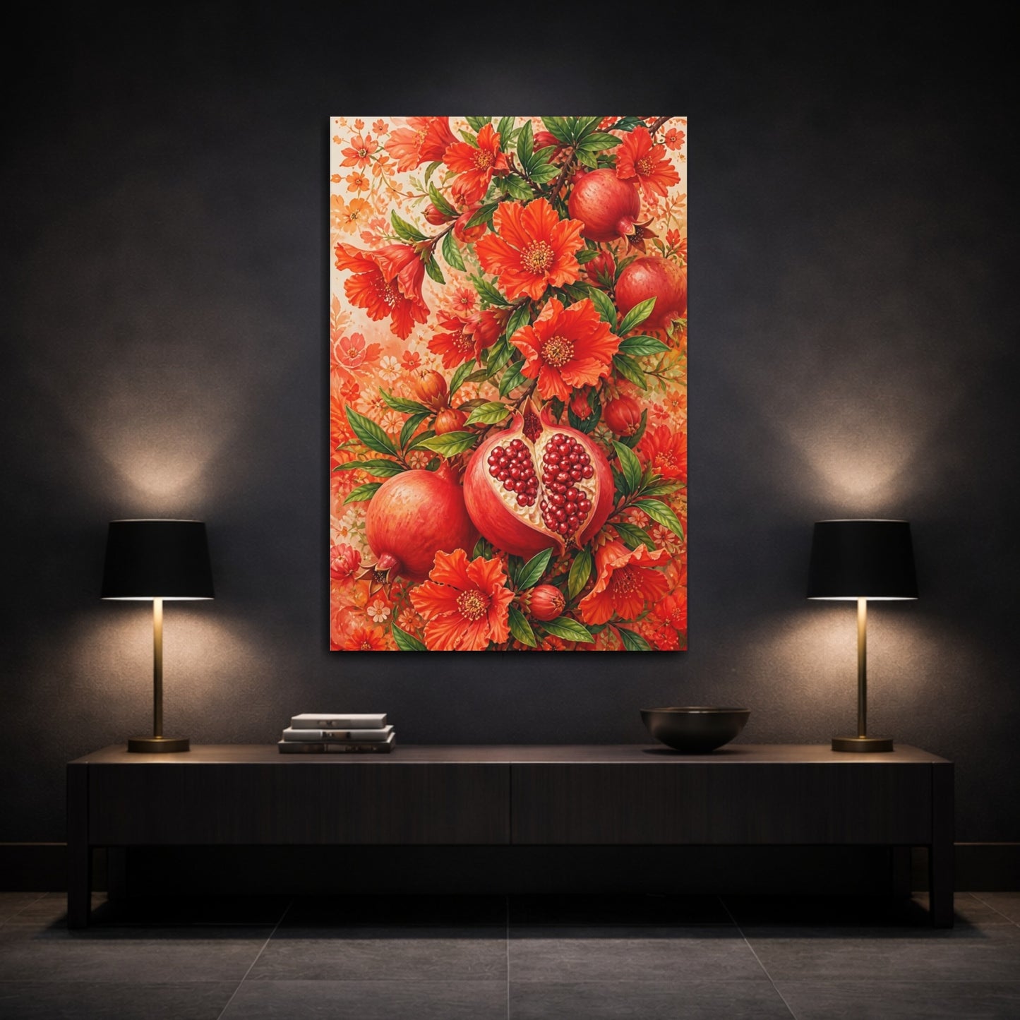Mockup 3. Pomegranate Flowers & Fruit shown as canvas print