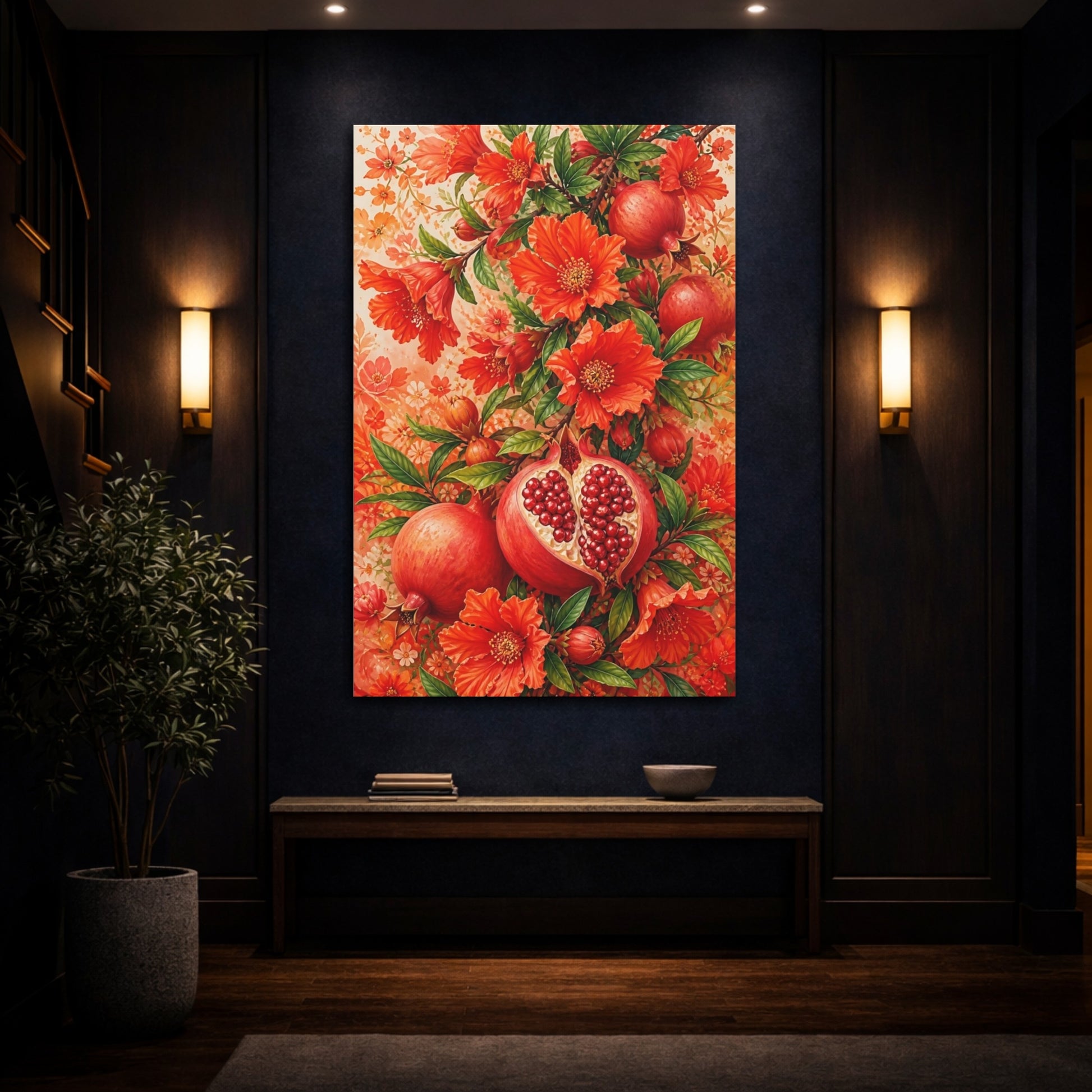 Mockup 4. Pomegranate Flowers & Fruit shown as canvas print