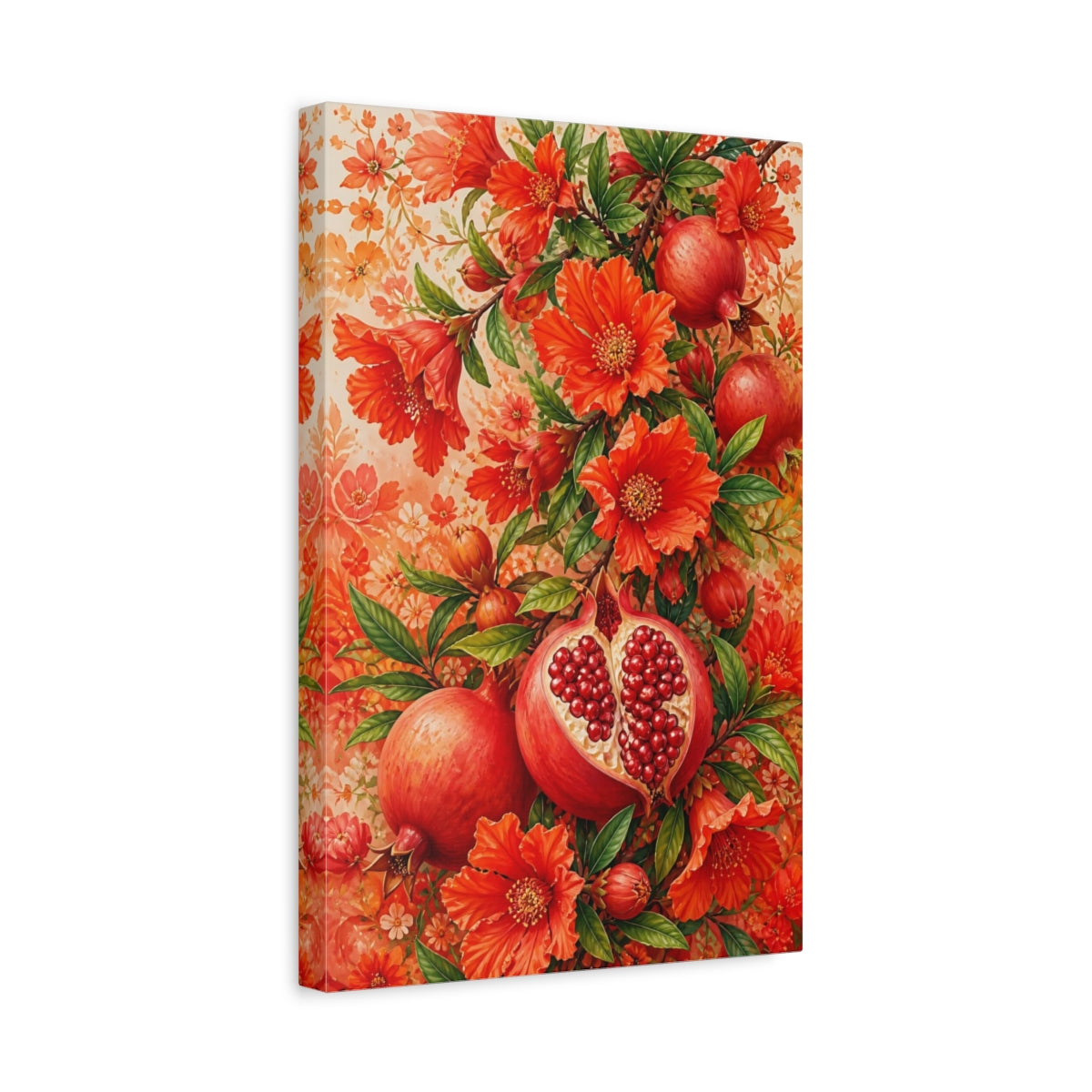 Side Mockup 4. Pomegranate Flowers & Fruit shown as canvas print