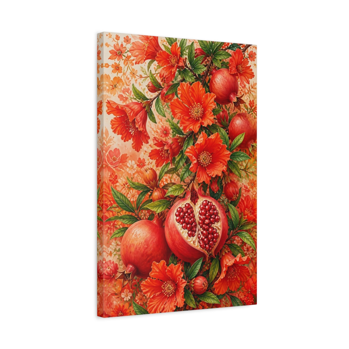 Side Mockup 3. Pomegranate Flowers & Fruit shown as canvas print