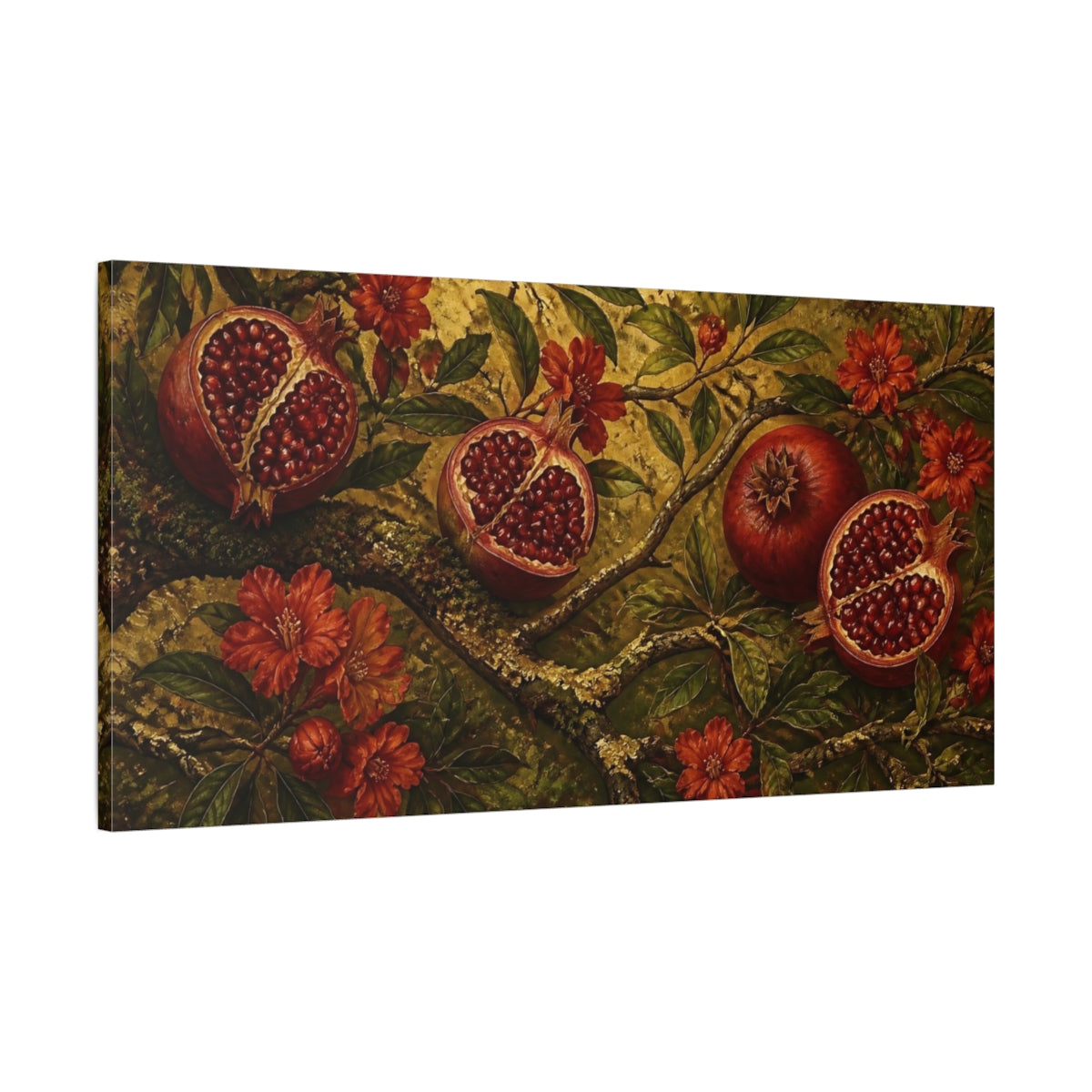 Main Mockup. Pomegranate On Gold shown as canvas print