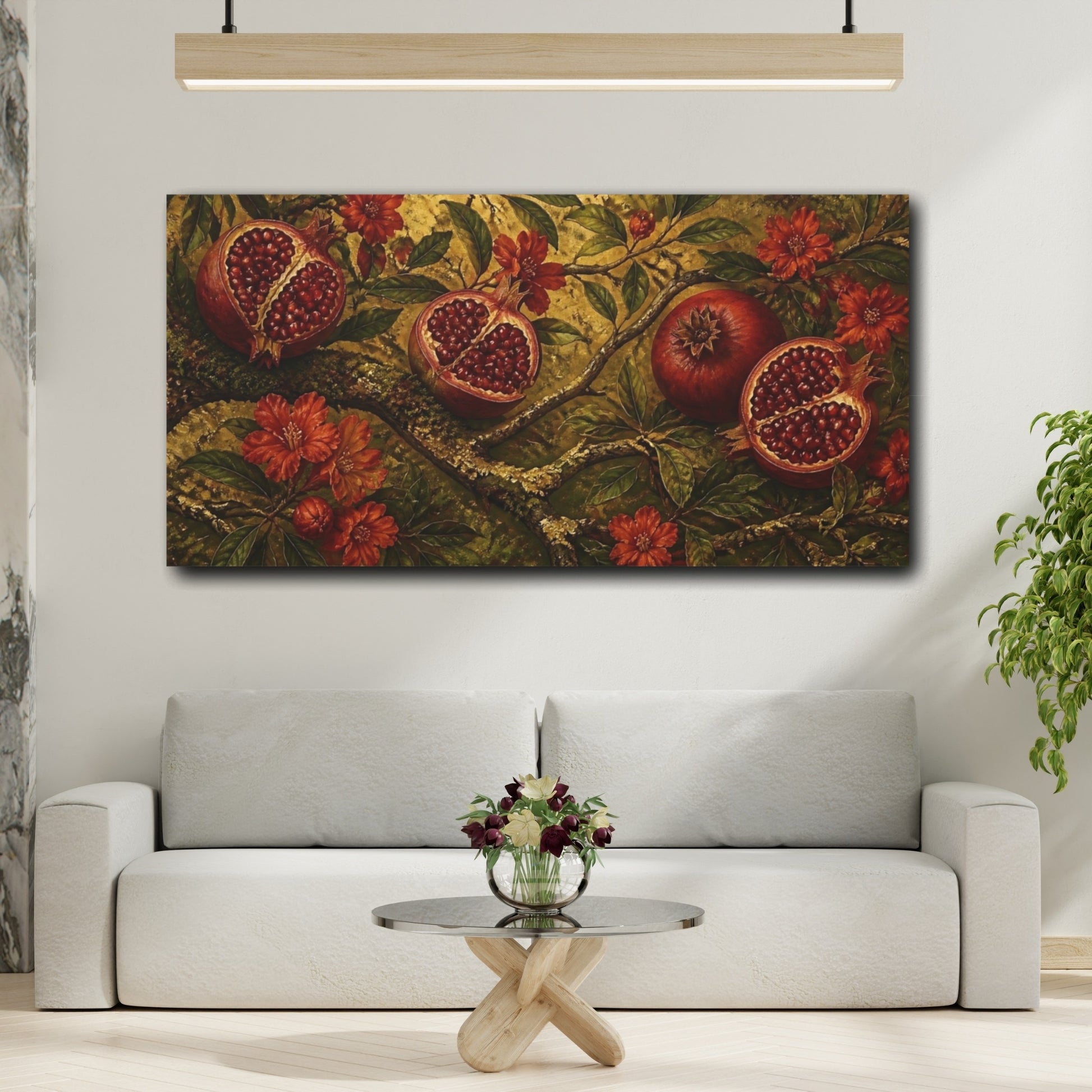Mockup 2. Pomegranate On Gold shown as canvas print