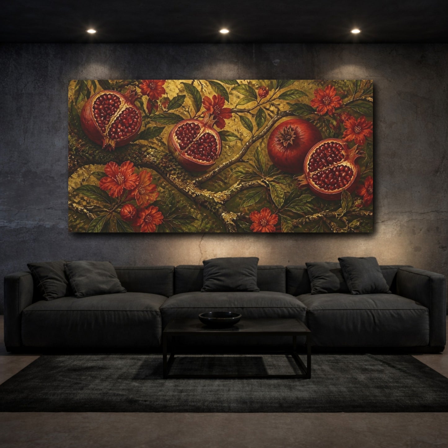 Mockup 3. Pomegranate On Gold shown as canvas print