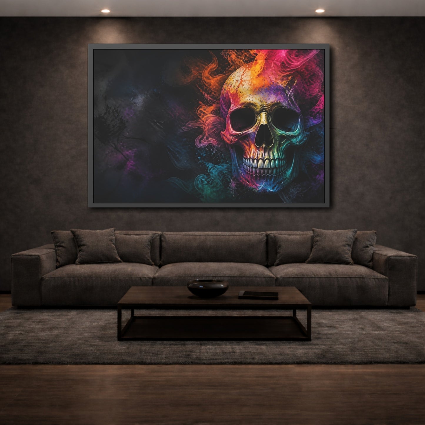 Mockup 2. Pop Art Skull Smoke Abstract Dark Concept shown as framed posters