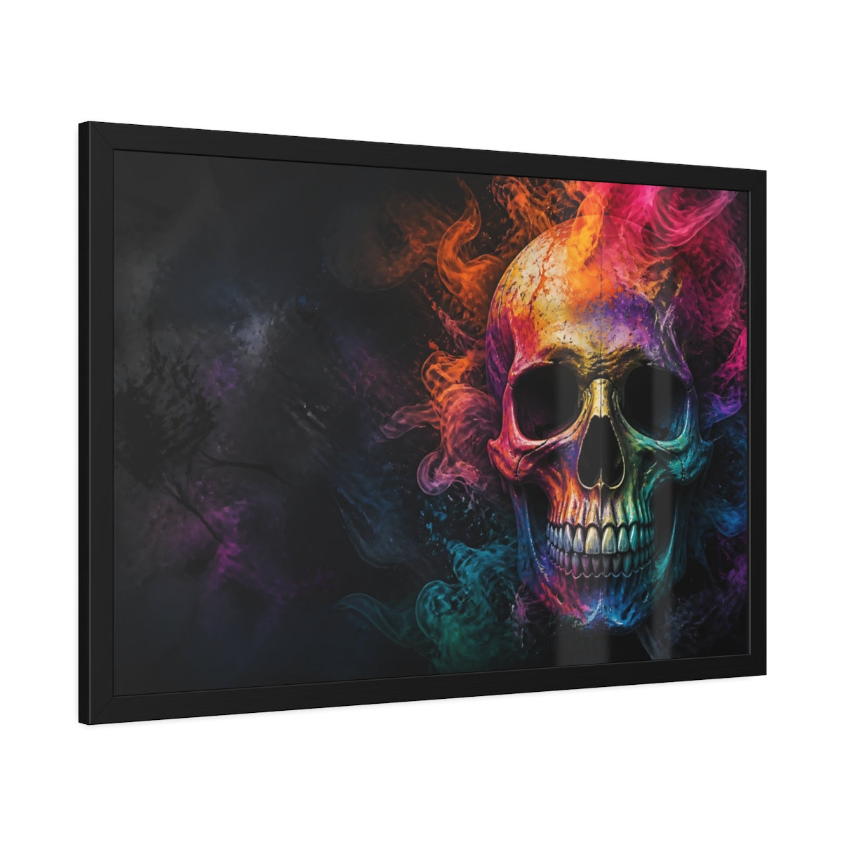 Side Mockup 1. Pop Art Skull Smoke Abstract Dark Concept shown as framed posters