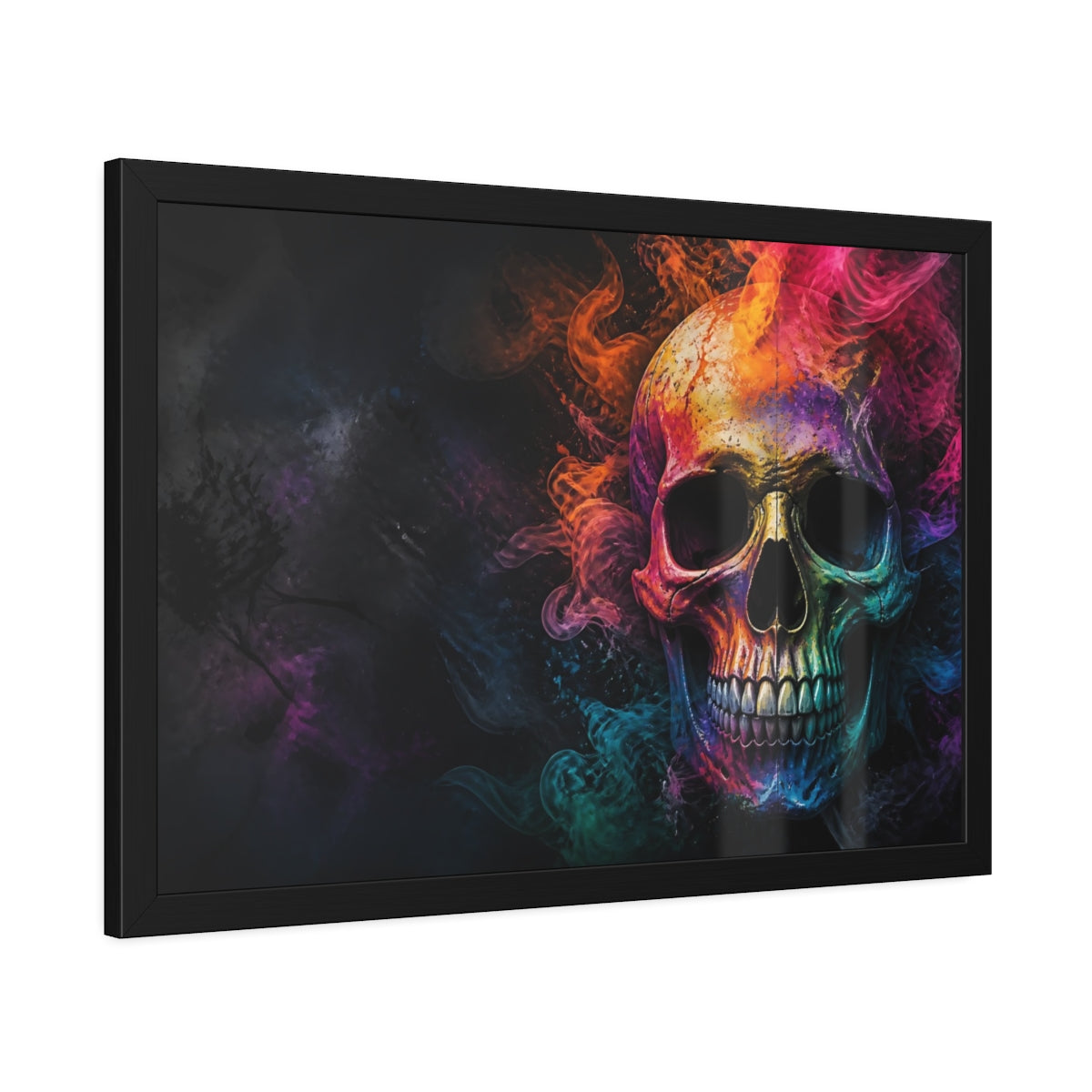 Side Mockup 3. Pop Art Skull Smoke Abstract Dark Concept shown as framed posters