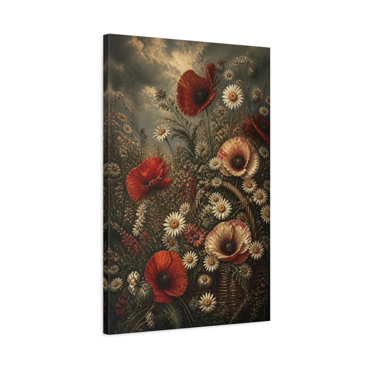 Side Mockup 2. Poppy And Daisy Flowers shown as canvas print