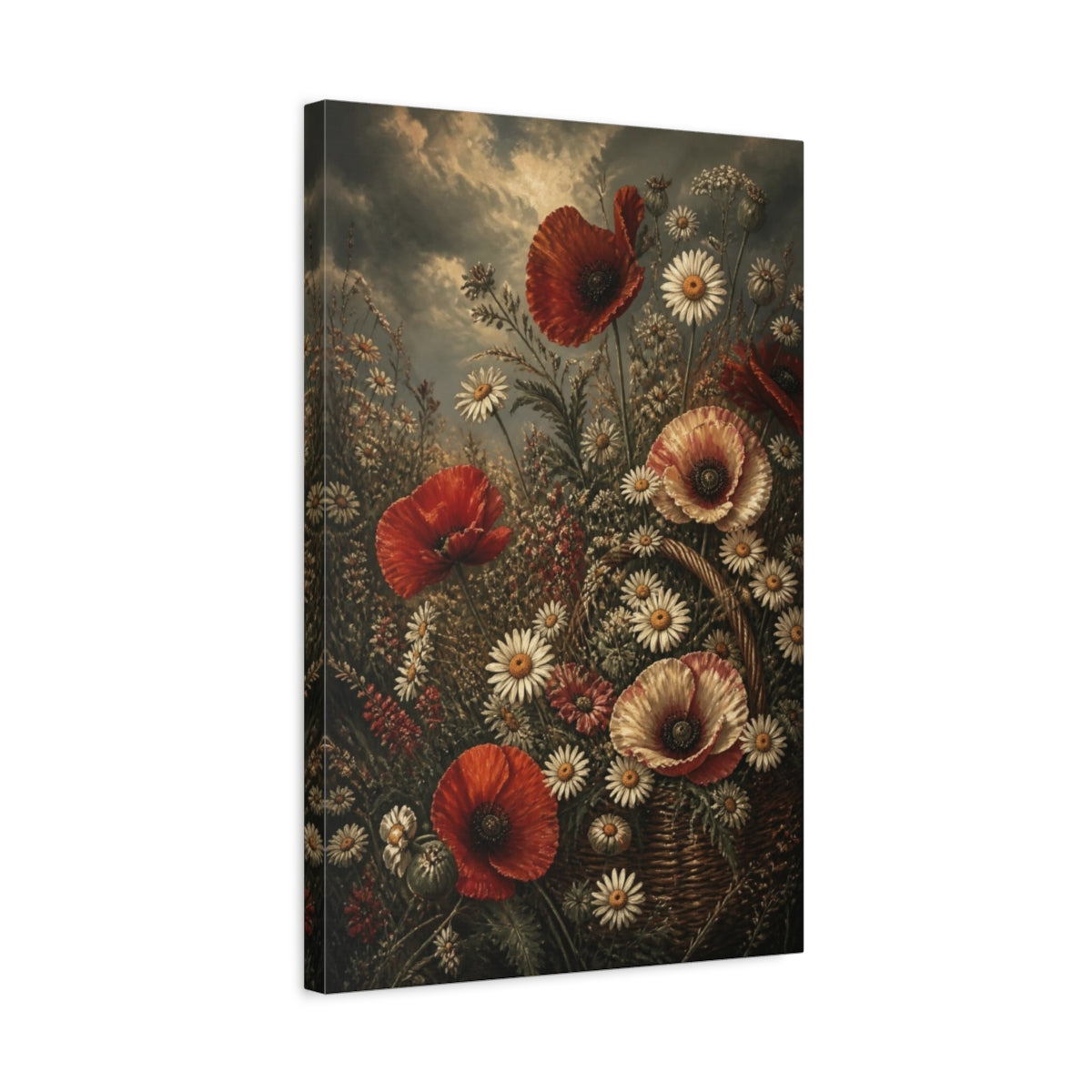 Side Mockup 3. Poppy And Daisy Flowers shown as canvas print