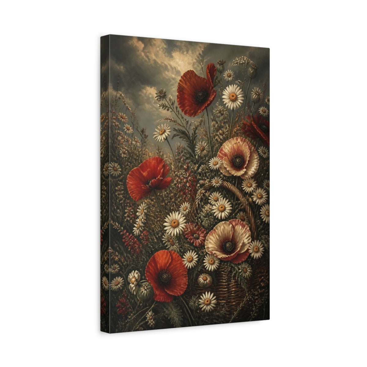 Side Mockup 4. Poppy And Daisy Flowers shown as canvas print