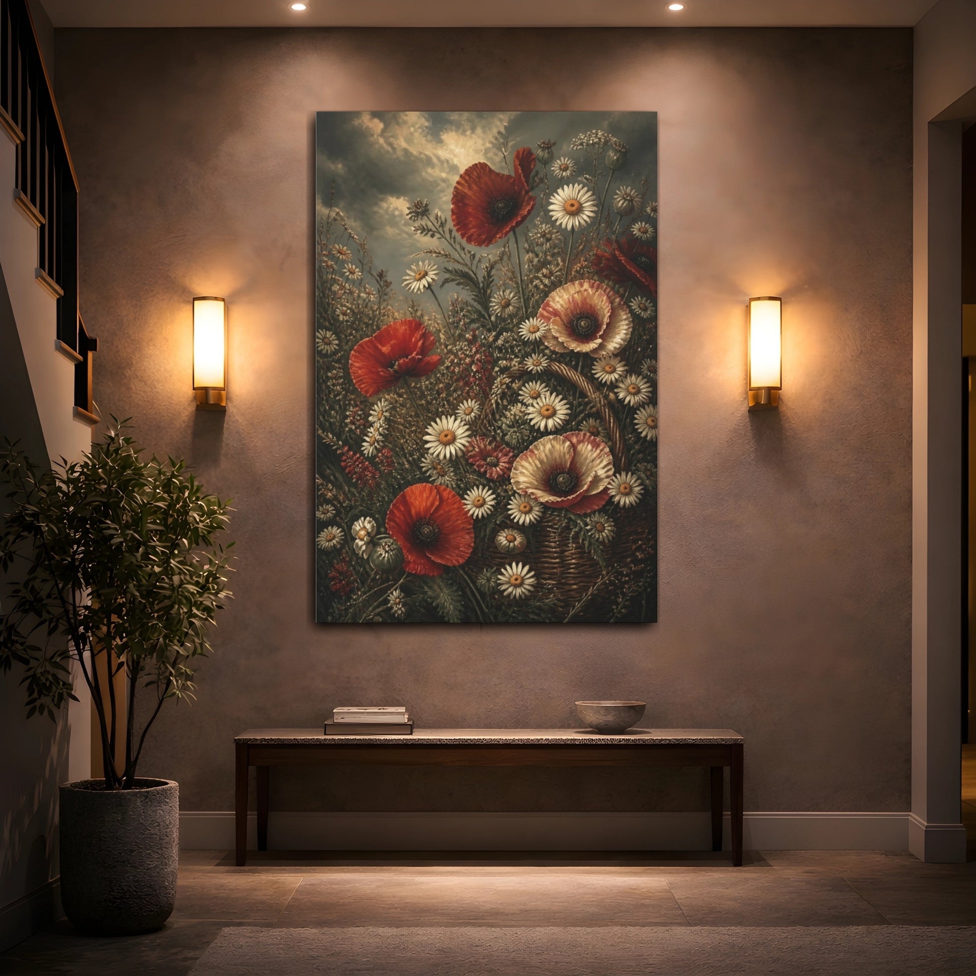 Mockup 2. Poppy And Daisy Flowers shown as canvas print