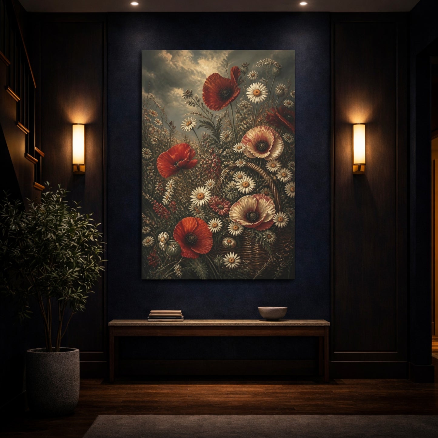 Mockup 4. Poppy And Daisy Flowers shown as canvas print