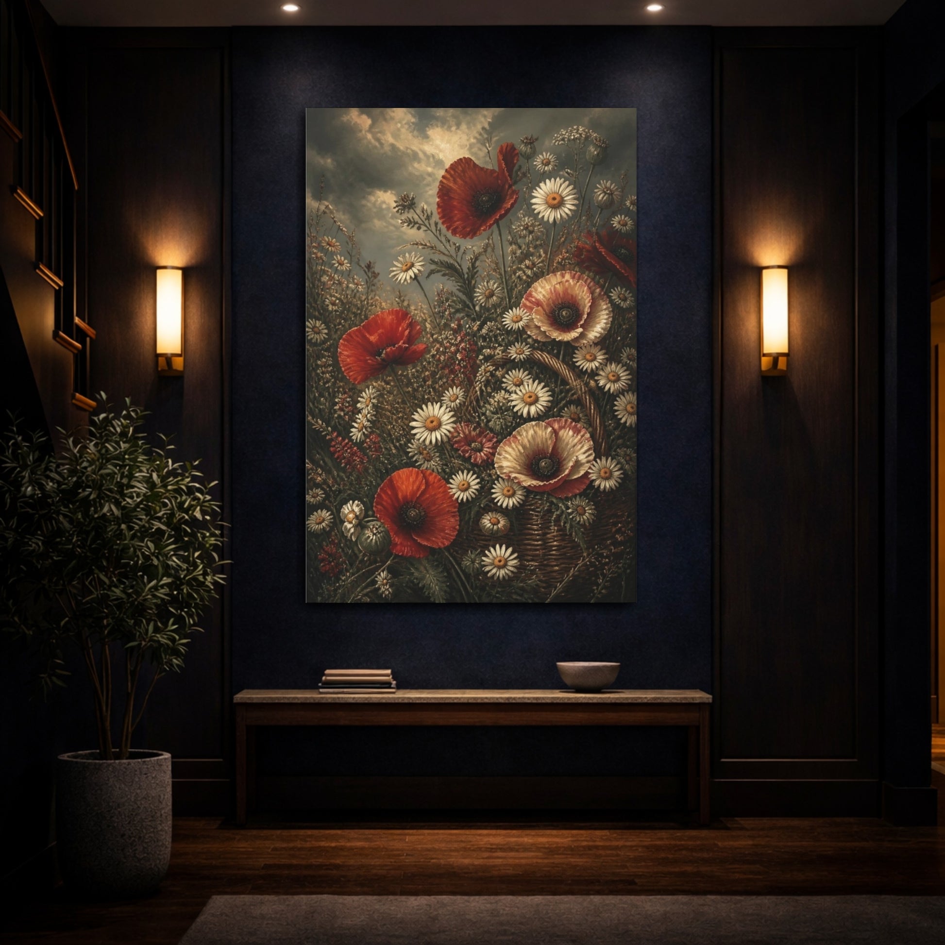 Mockup 4. Poppy And Daisy Flowers shown as canvas print