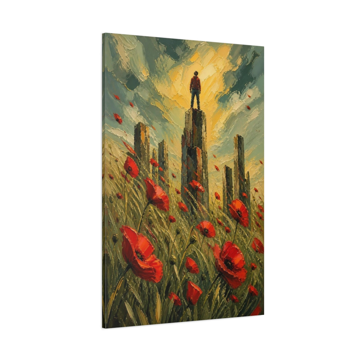 Side Mockup 1. Poppy Field Motivation shown as canvas print