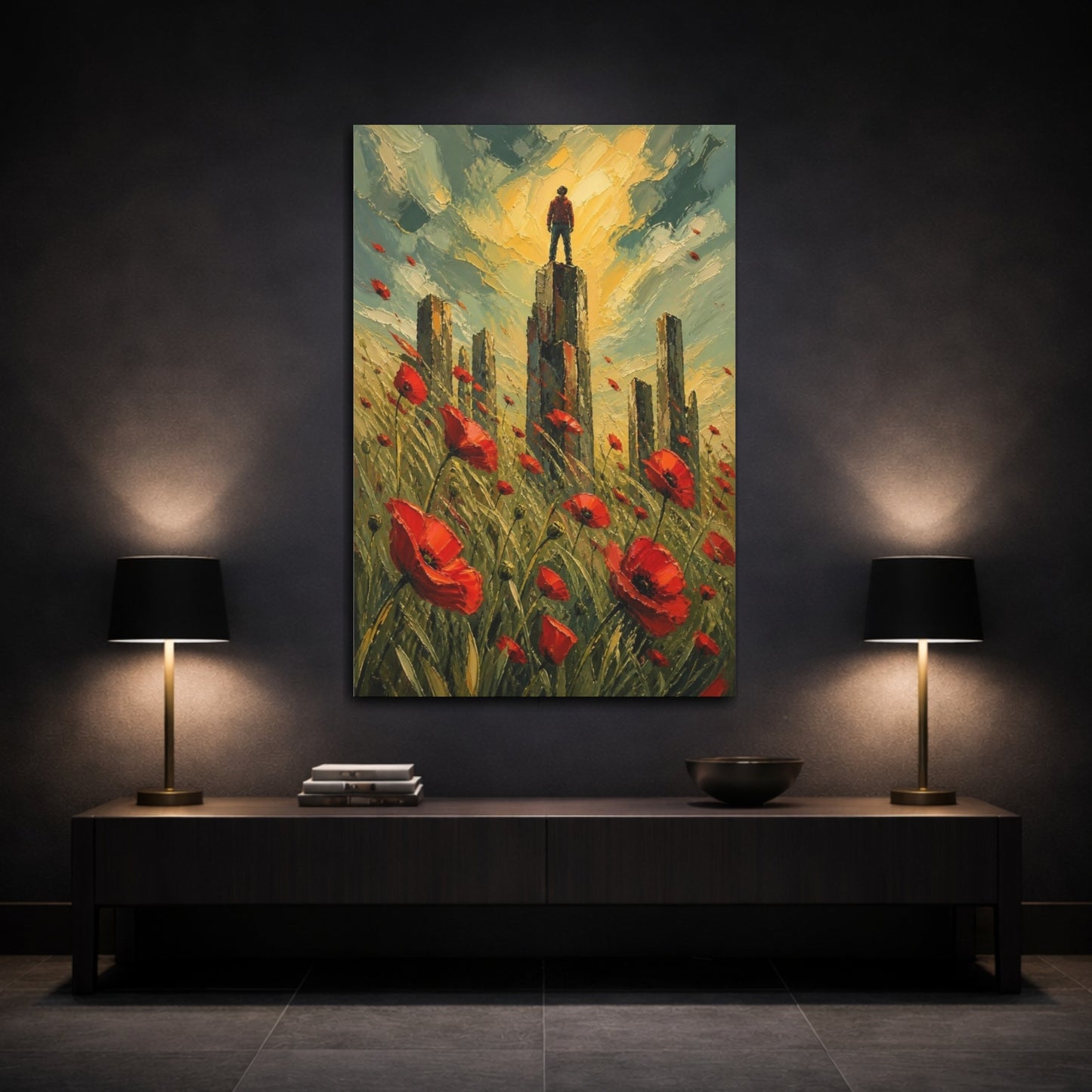 Mockup 3. Poppy Field Motivation shown as canvas print