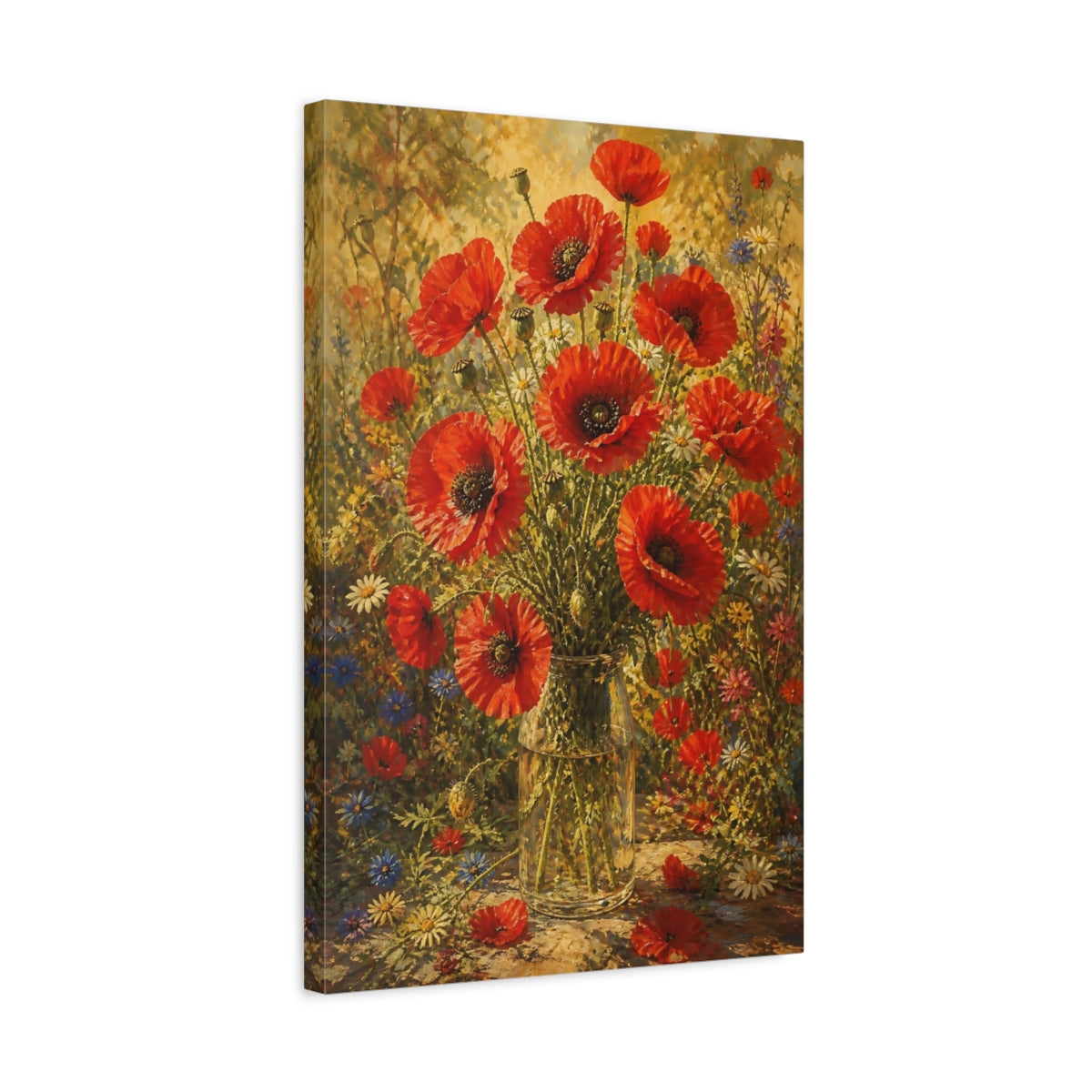 Side Mockup 3. Poppy Flowers In Glass Vase shown as canvas print