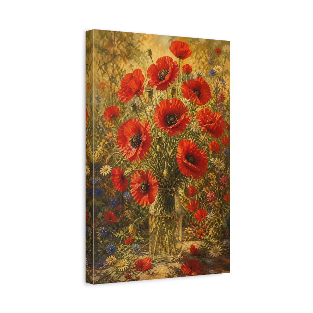 Side Mockup 4. Poppy Flowers In Glass Vase shown as canvas print