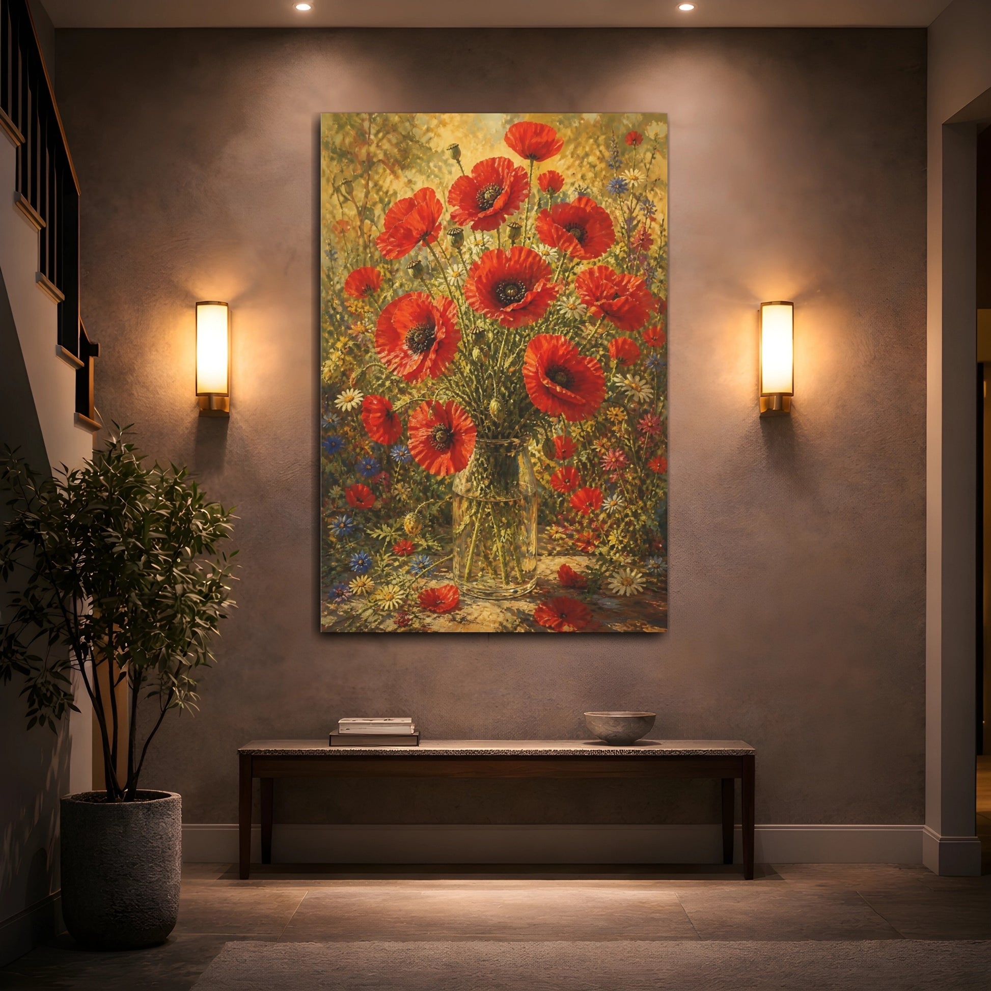 Mockup 2. Poppy Flowers In Glass Vase shown as canvas print