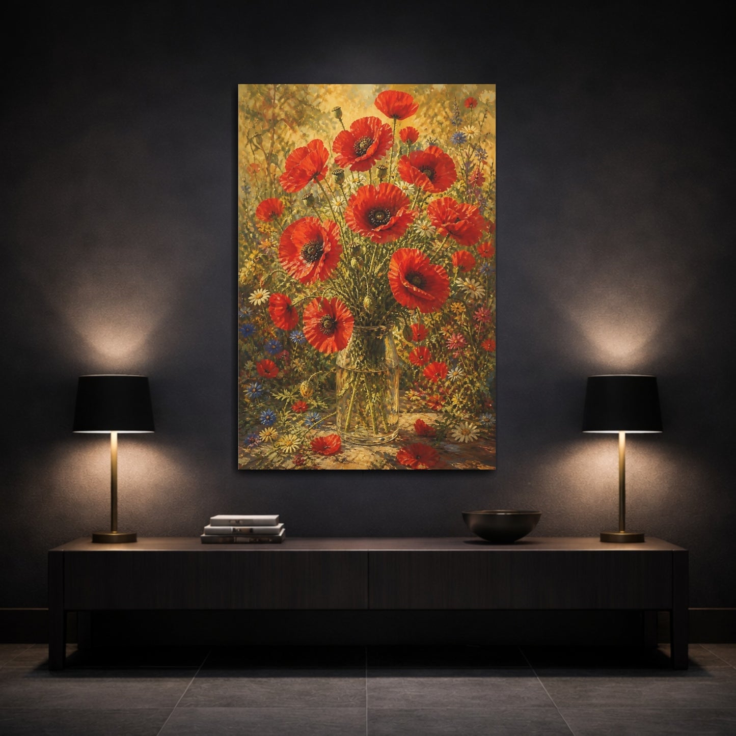 Mockup 3. Poppy Flowers In Glass Vase shown as canvas print