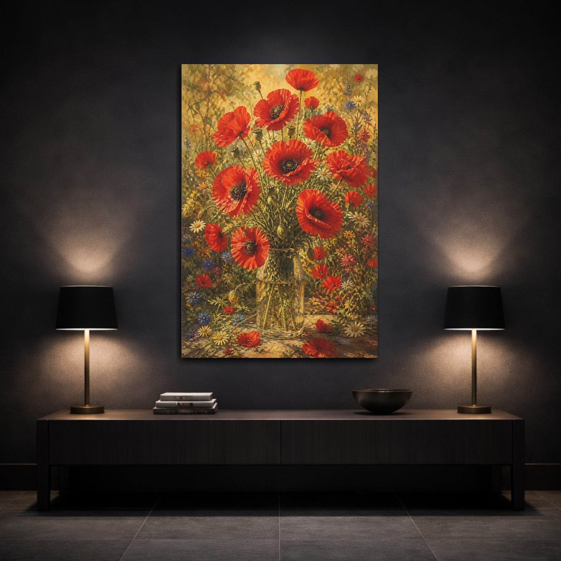 Mockup 3. Poppy Flowers In Glass Vase shown as canvas print