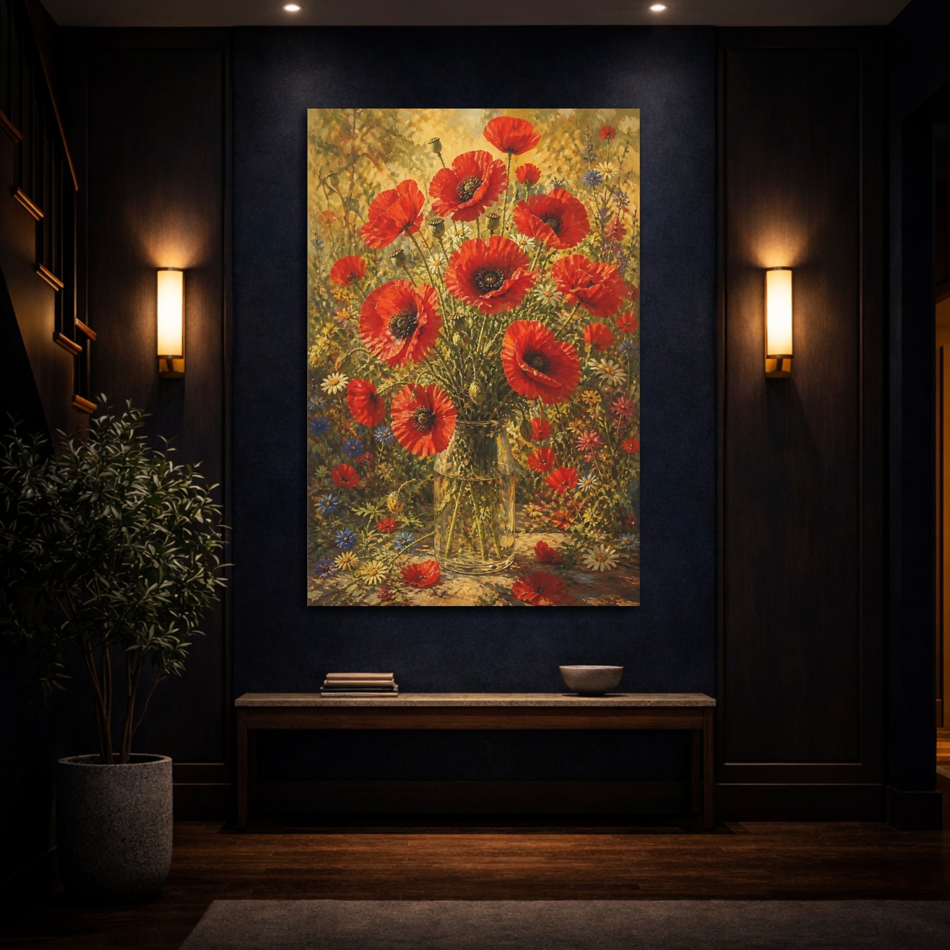 Mockup 4. Poppy Flowers In Glass Vase shown as canvas print