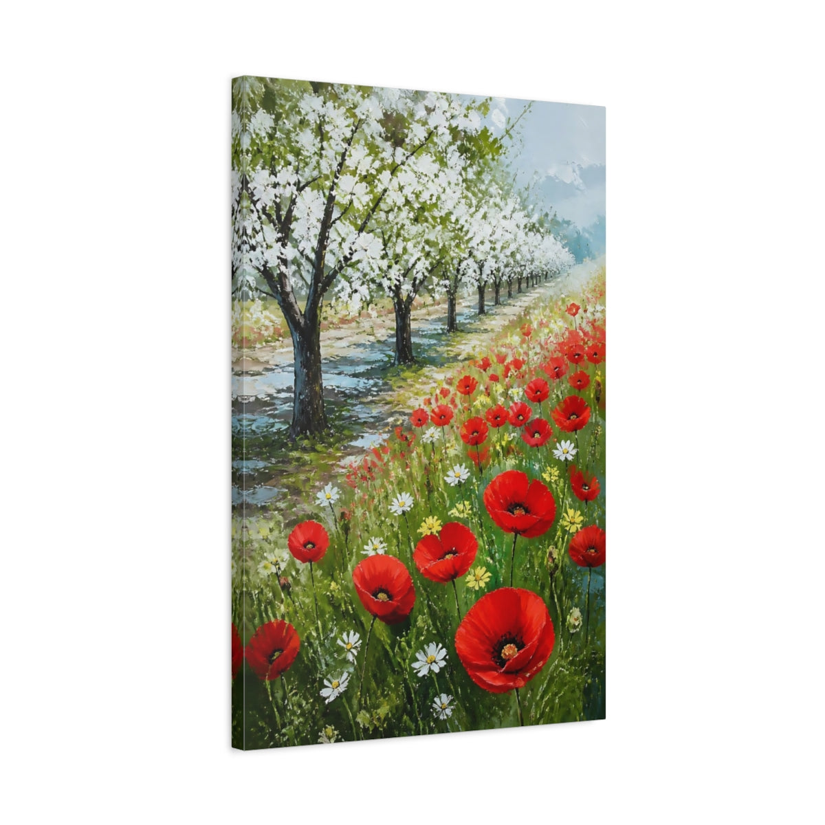 Side Mockup 2. Poppy Flowers In Orchard shown as canvas print