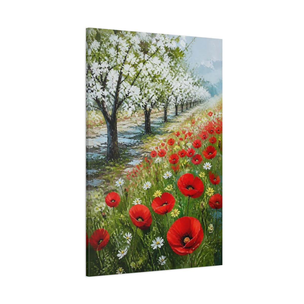 Side Mockup 1. Poppy Flowers In Orchard shown as canvas print